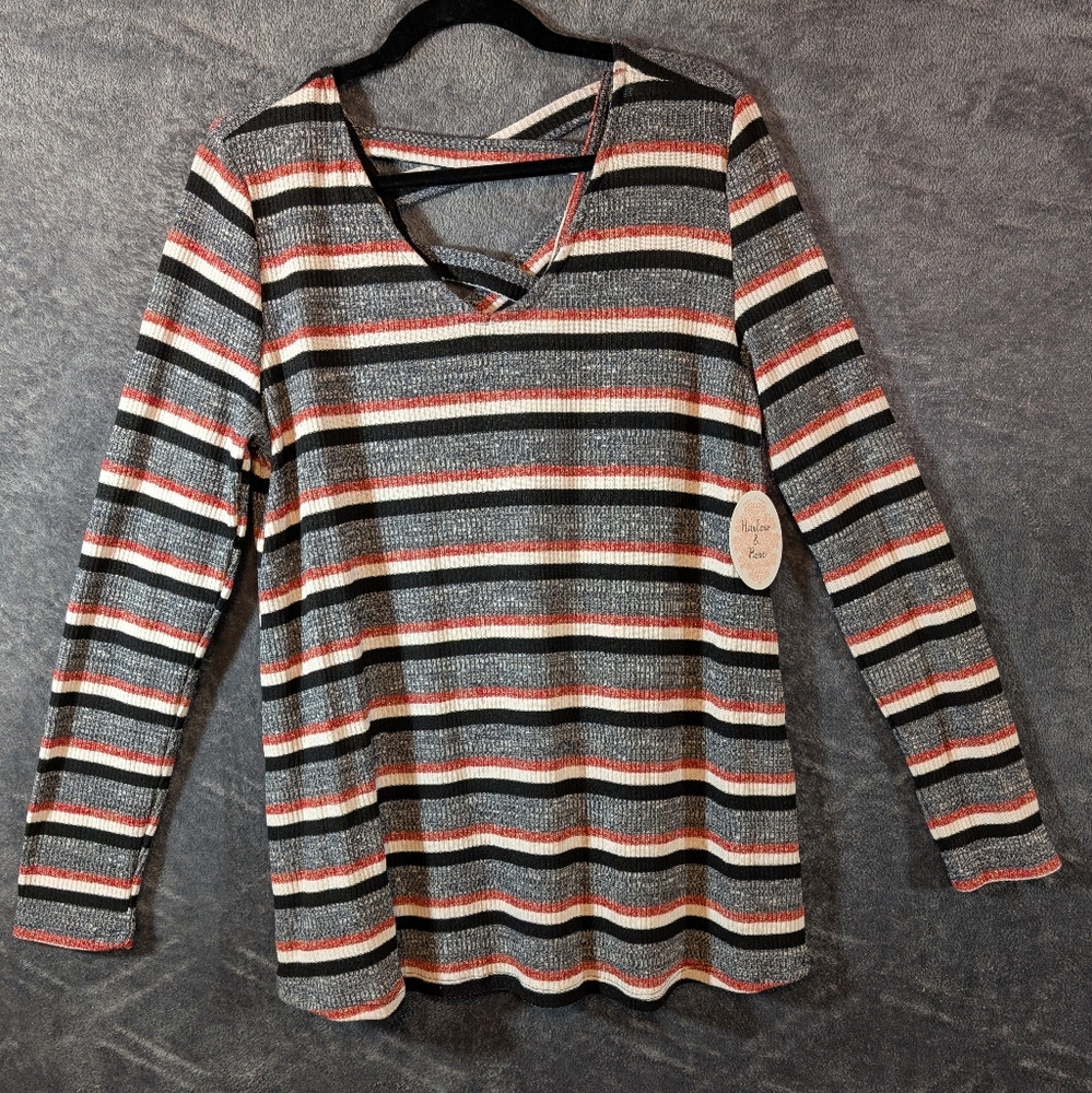 Harlow & Rose Women Size Med Striped Criss Cross Back Lightweight Sweater